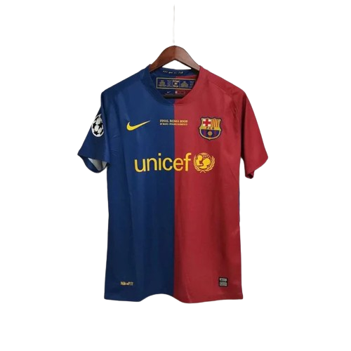 Camisa Retrô Barcelona I Home NK 2008/09 UEFA Champions League Azul e Grená